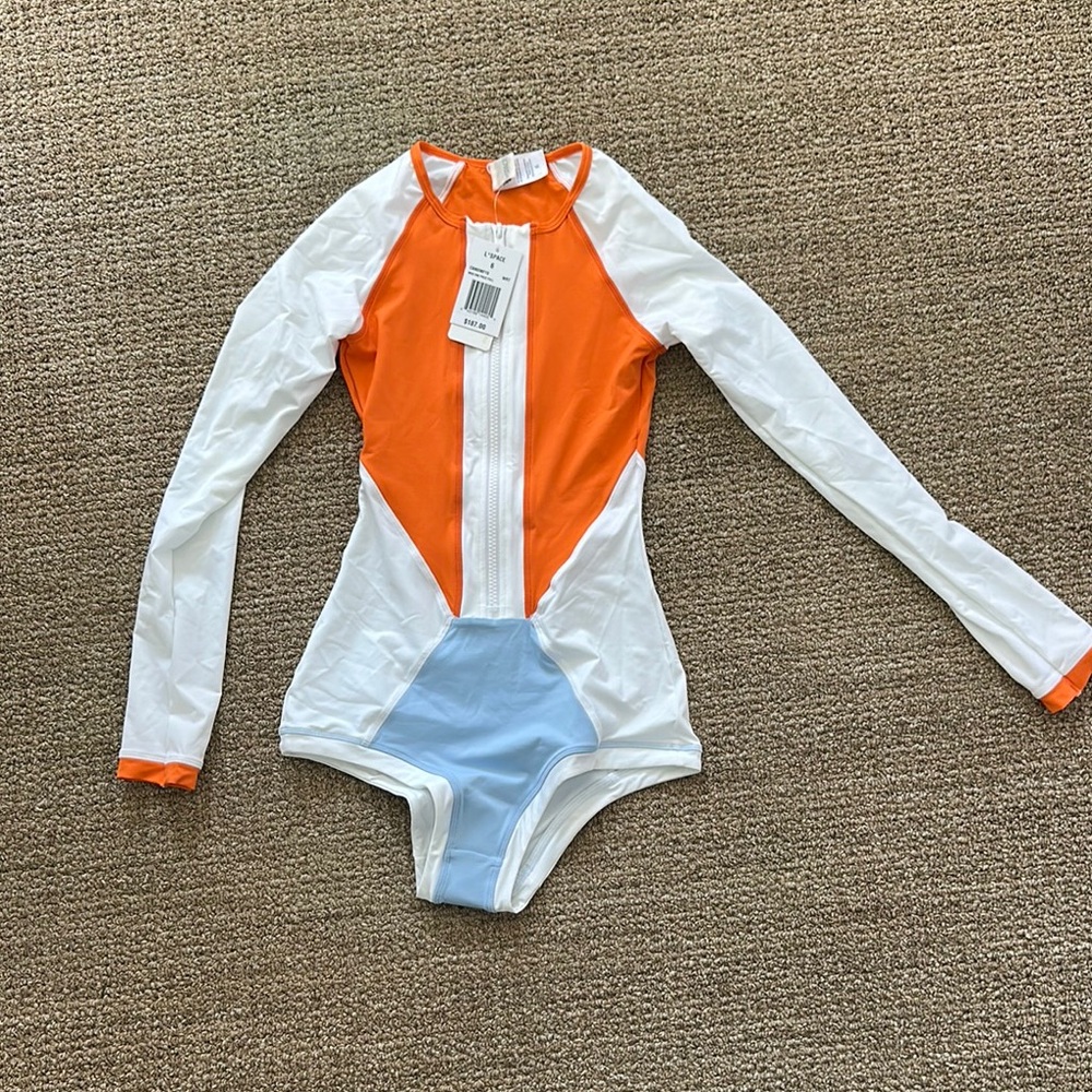 L*Space Orange and White Bodysuit One Piece Sporty Design